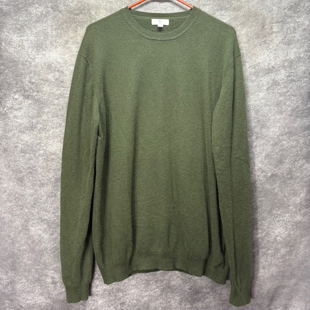 Apt 9 Mens 100% Cashmere Crew Neck Sweater Olive Green Size L Quiet Luxury